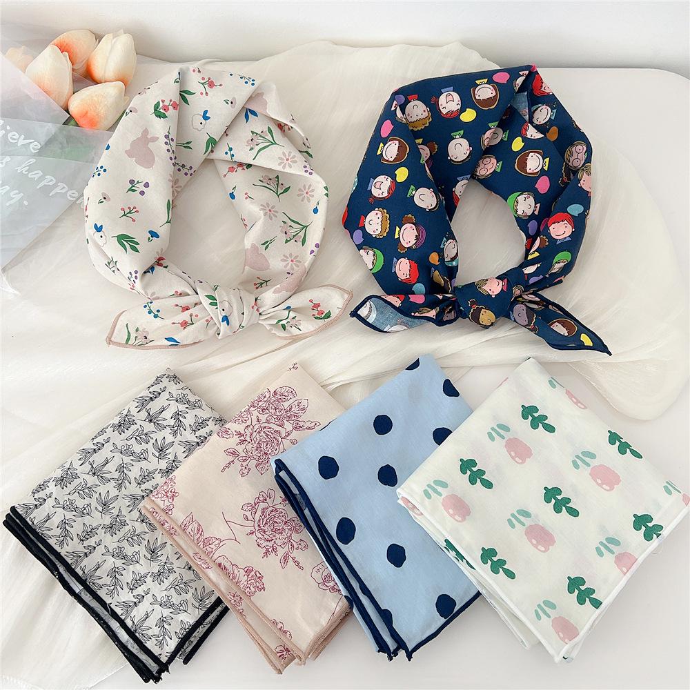 58 Cotton Linen Small Square Silk Scarf for Women - Spring/Autumn/Summer Korean Style Headband & Decorative Scarf