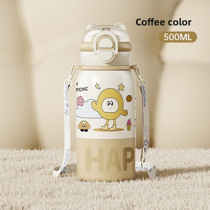 Childrens Cartoon Insulated Travel Mug With Large Capacity And Strap For Outdoor Use