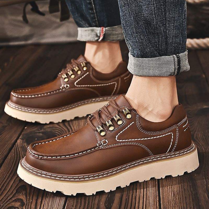 American tooling shoes low-top autumn new men's shoes Martin boots platform-soled outdoor casual big head leather shoes large size