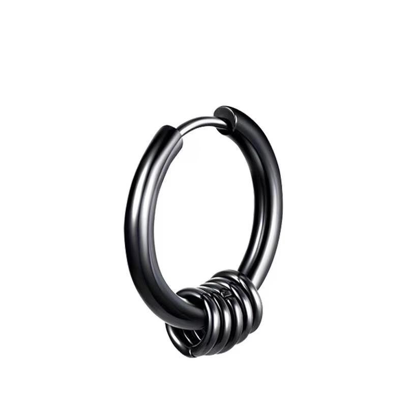 Korean-Style Black Titanium Steel Men's Earrings - Trendy Single Earring for Students