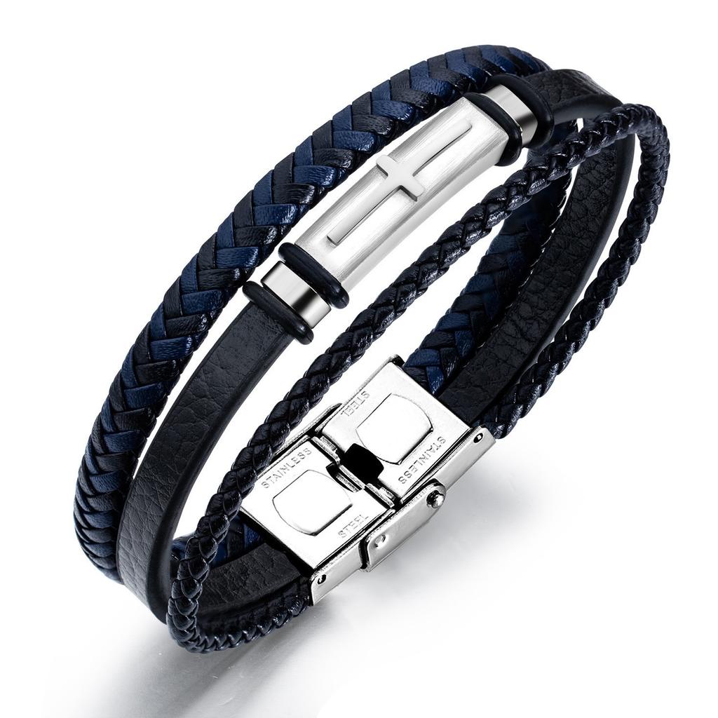 Fashionable European and American Mens Leather Bracelets Versatile Multi Layer Bracelets