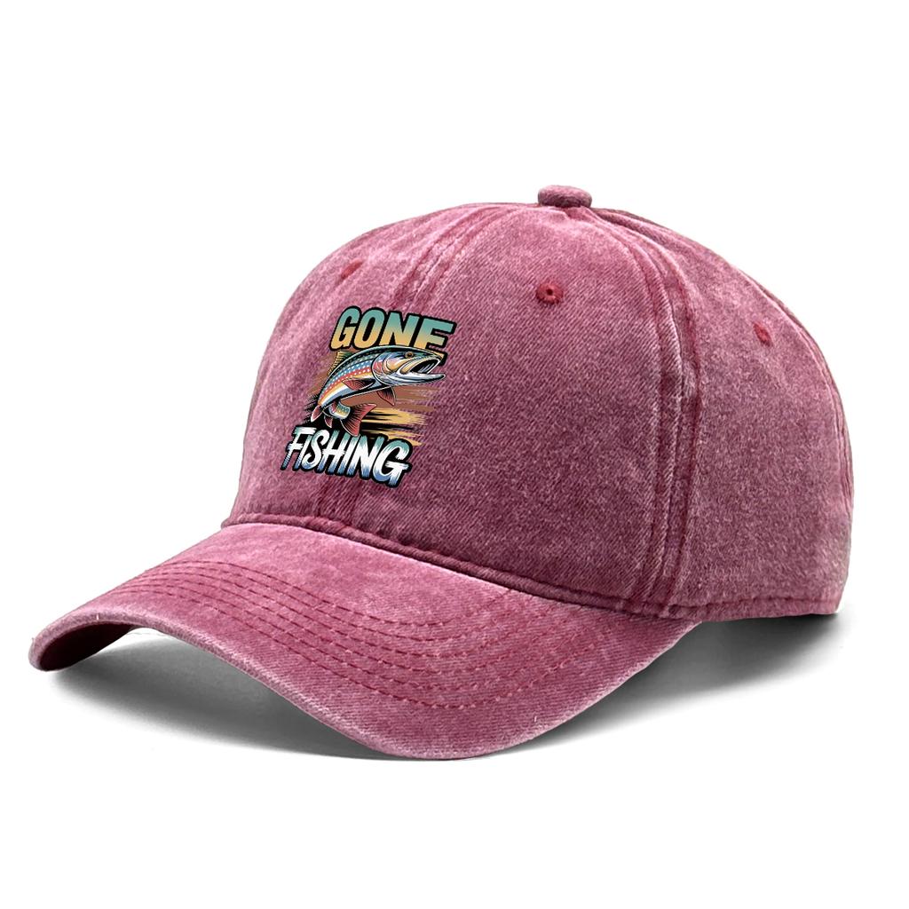 Classic Gone Fishing Dad Hat Vintage Washed Cotton with Fish Graphic Relaxed Outdoor Baseball Cap For Unisex Women