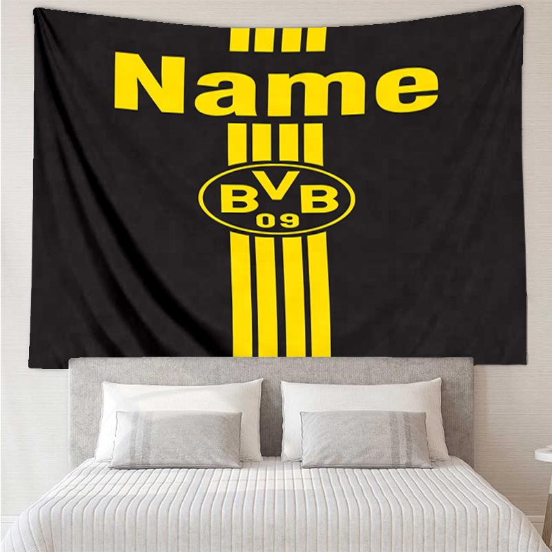Custom Name Borussia Dortmund Print Tapestry, Backdrop, Easy Setup, Ideal for Bedroom, Office & Living Room, with Aesthetic Wall Hanging Decor.