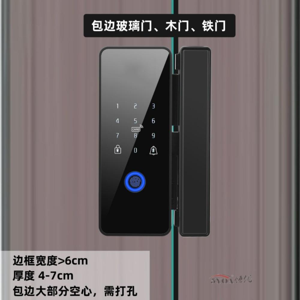 

Graffiti Tuya Glass Door Fingerprint Lock Smart Company Office Sliding Door Frameless Electronic Lock Single Door Free Opening