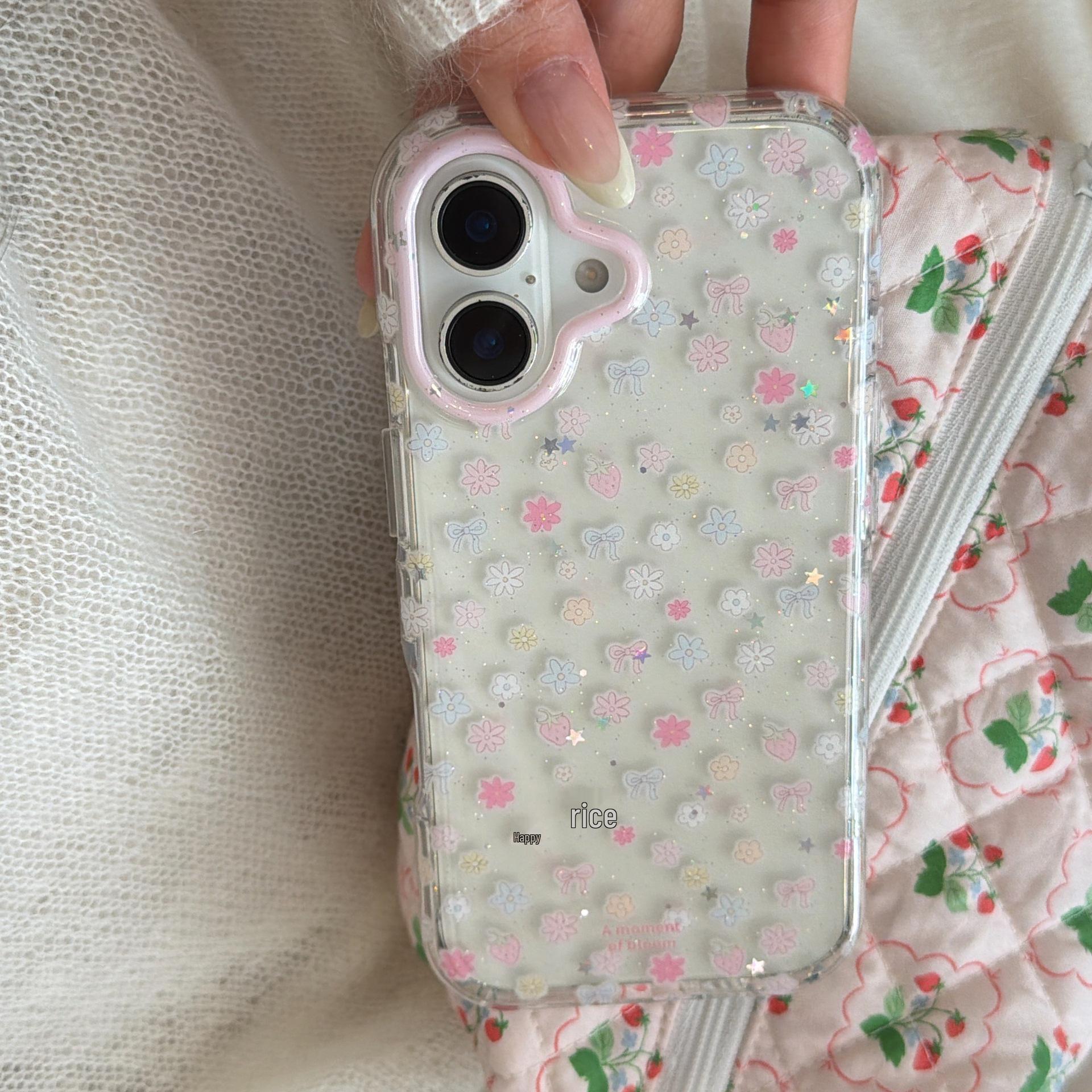 

Girly Heart Full Screen Strawberry Flower Phone Case for iPhone 16/15, Apple 17 Pro Max, 14 - New Style iPhone 17