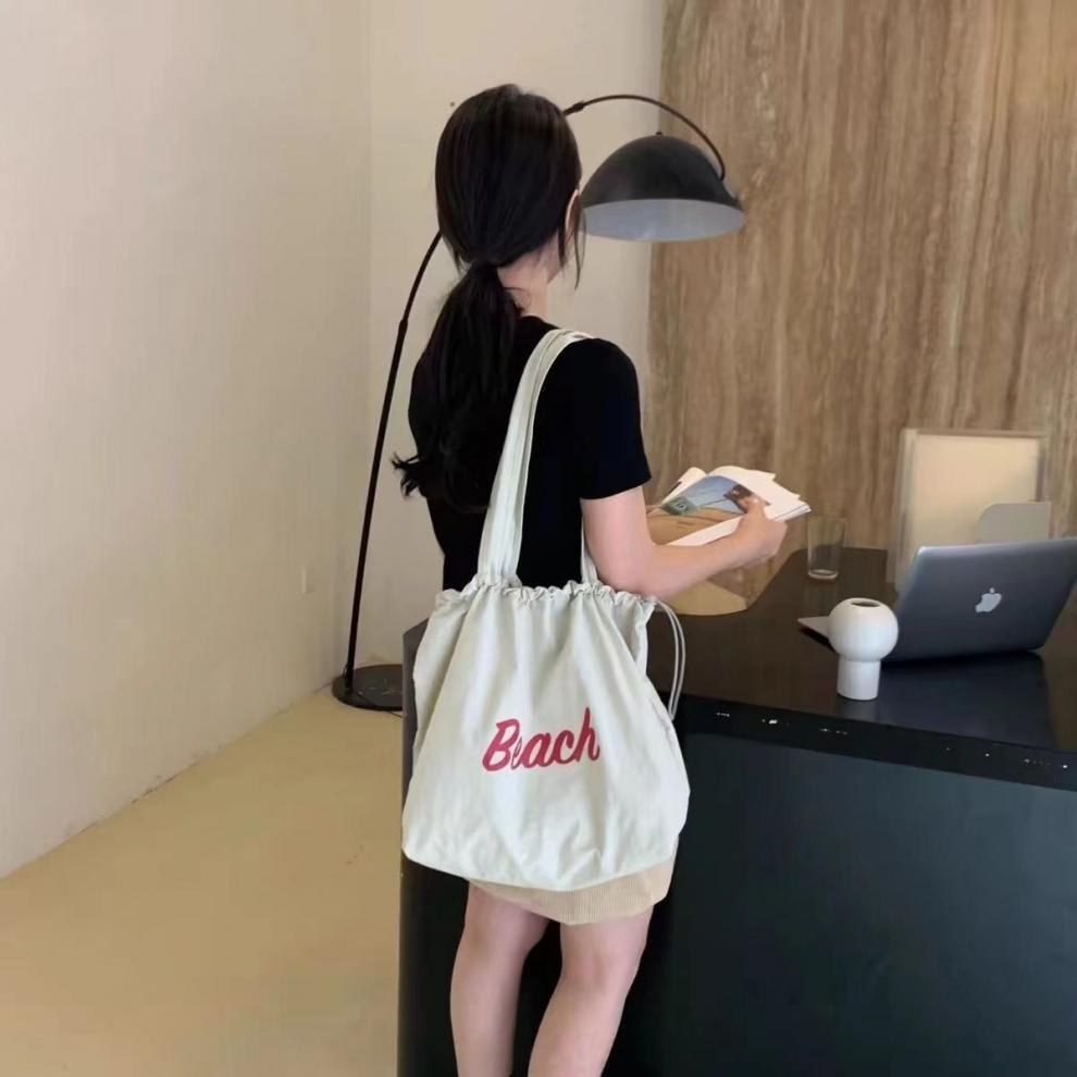 Korean-Style Canvas Tote: 2024 Large-Capacity, Single-Shoulder Drawstring Bag