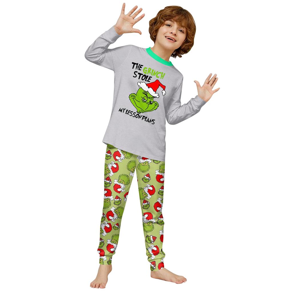 Print Cute Family Set Pajamas, Home Clothes, Family Set Long Sleeve Top Pants Set