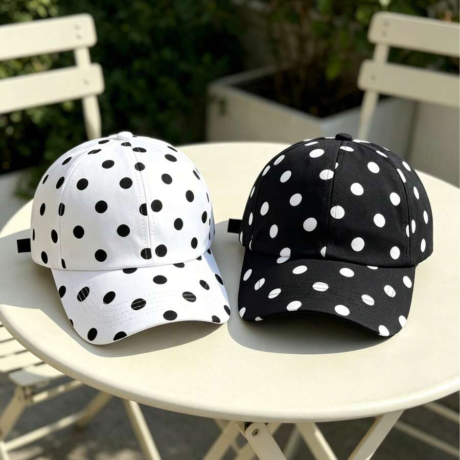 Black And White Polka Dot Baseball Cap Unisex Breathable Sun Protection Hat For Adults