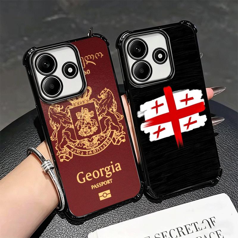 Georgia Passport Flag Plating Phone Case For Xiaomi Redmi Note 14 15 Pro Plus 13 12 11 11S 11T 10 9S 9 5G Anti-Fall Airabag Cove