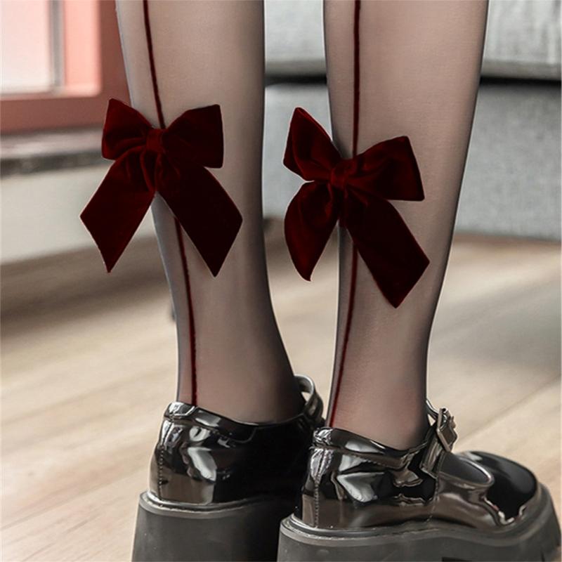 Summer Thin Sheer Bowknot Stockings for Women Sexy Shrimp Stockings Pantyhose 5D Control Top Pantyhose Tights