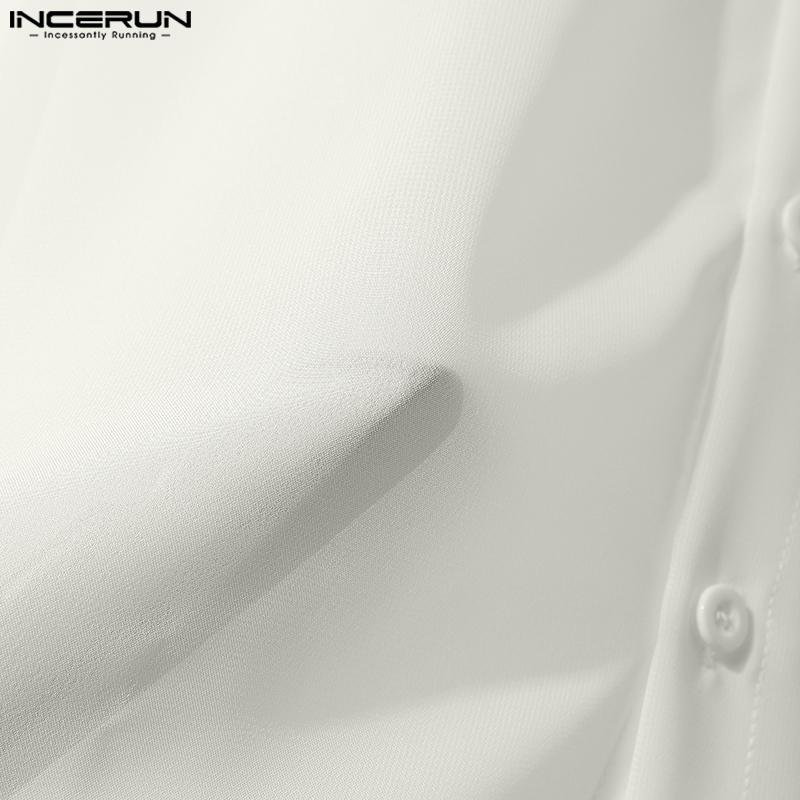 INCERUN 2-teiliges Herren-Set: Hemd mit Reverskragen, leicht transparent, langärmlig, mit weitem Bein und lange Hose