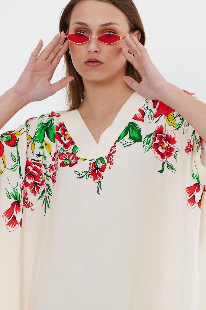 Damen Übergröße Kleid V-Ausschnitt Plus Size Gemustert Lang Halbarm Viskosekleid