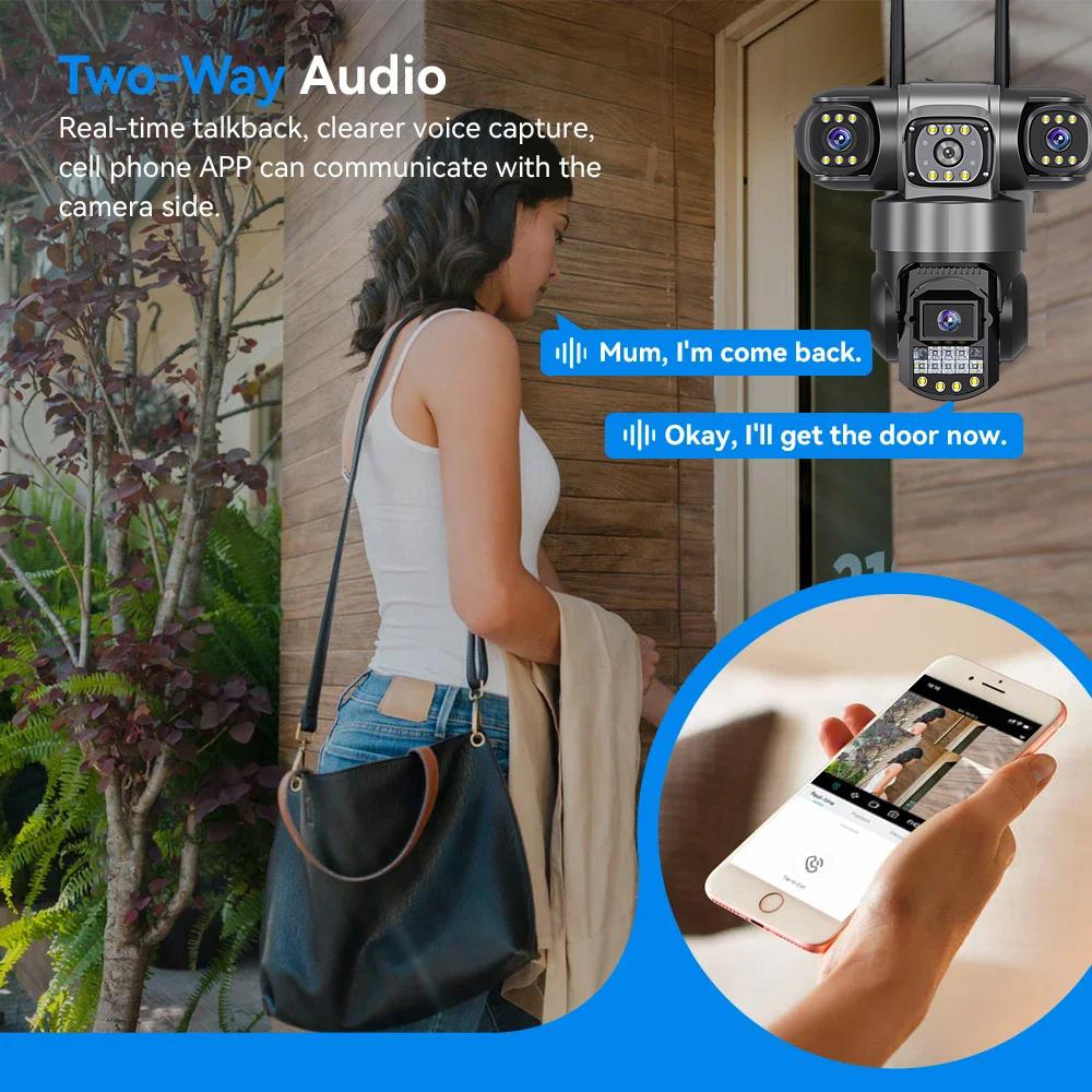 WiFi IP Camera V380 Pro Outdoor 12MP 6K Triple Lenses Triple Screens Security Video Monitor Night Vision Waterproof CCTV Cameras EU Plug