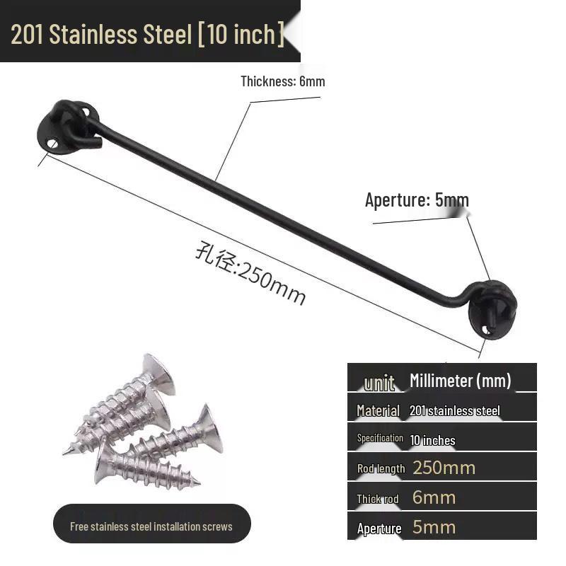 Black Stainless Steel Wind Stay Hook for Windows and Doors