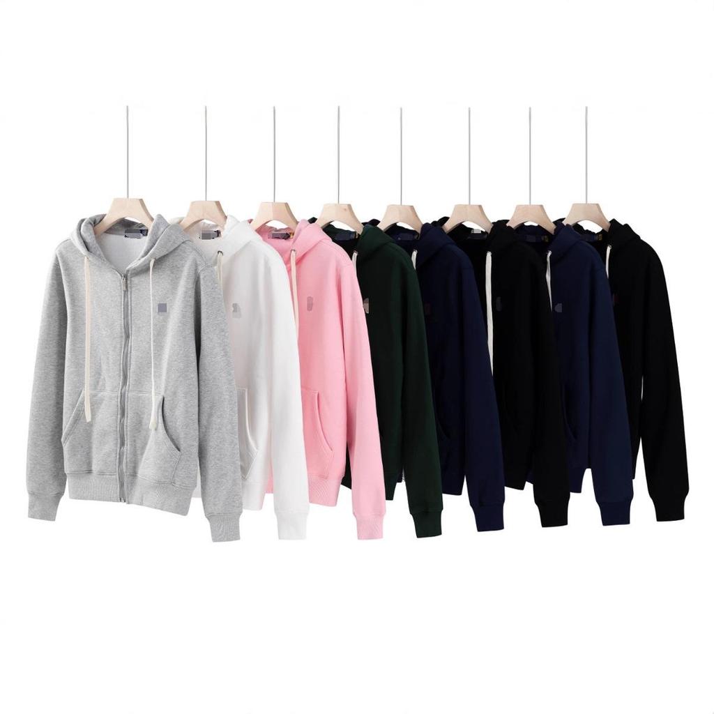 Herren Baumwolle Langarm Bestickter Pferd Polo Hoodie mit Reißverschluss Cardigan und Samtfutter für Herbst und Winter