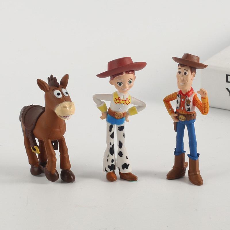 Disney 7 Pieces/set Toy Story Doll Toy Woody Jesse Buzz Lightyear Forked Pig Bear Statue Model Doll Statue Birthday Gift