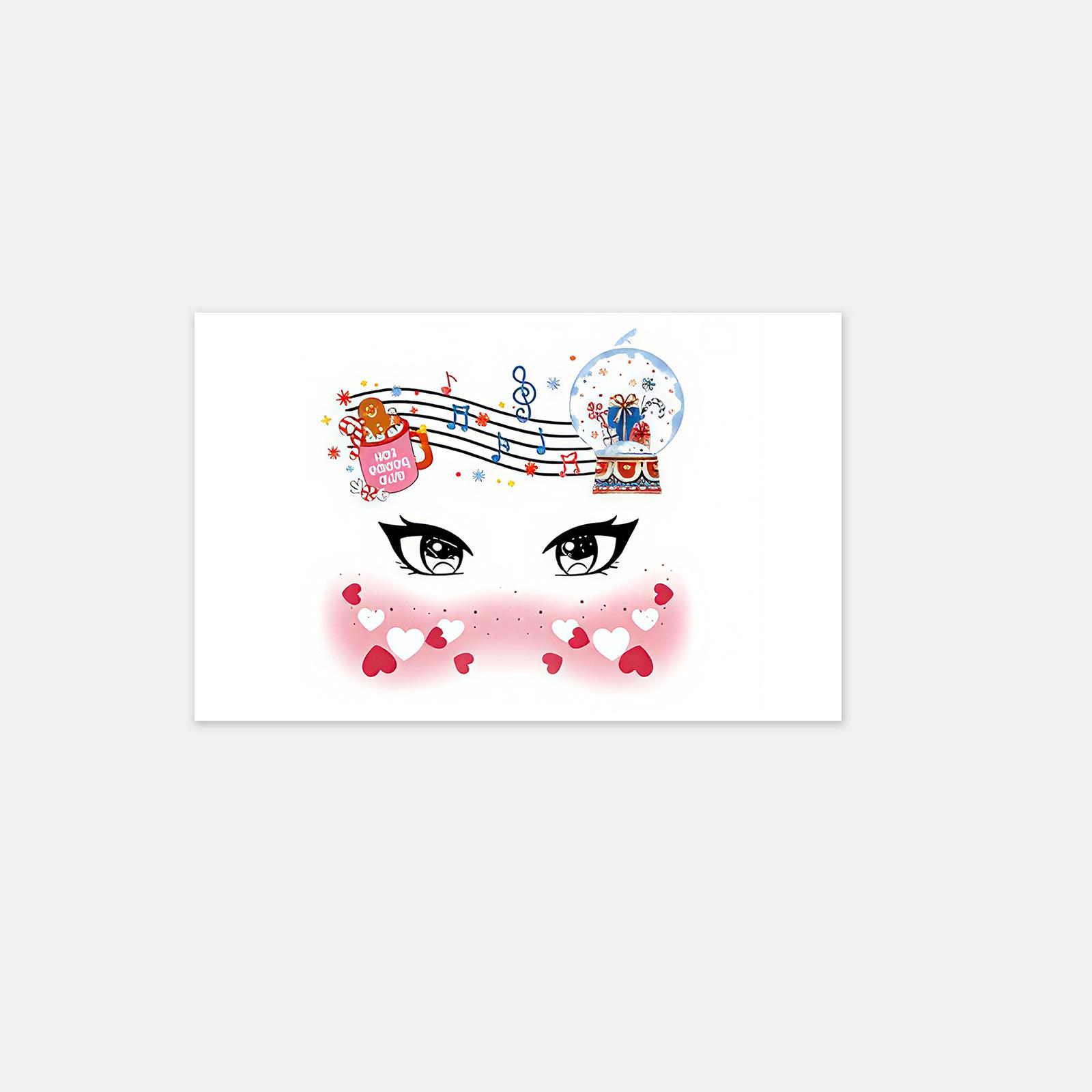 Makeup Face Sticker Christmas Cute Cartoon Creative Christmas Snowman Music Note Love Blush Tattoo Sticker 19*12