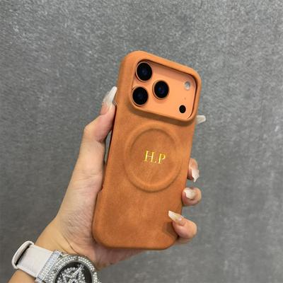 Benutzerdefinierter Name Retro Kunstleder Magnetisches Kabelloses Ladecase Für iPhone 17 16 15 14 13 Pro Max 17 Air Heißes Goldfolienprägung
