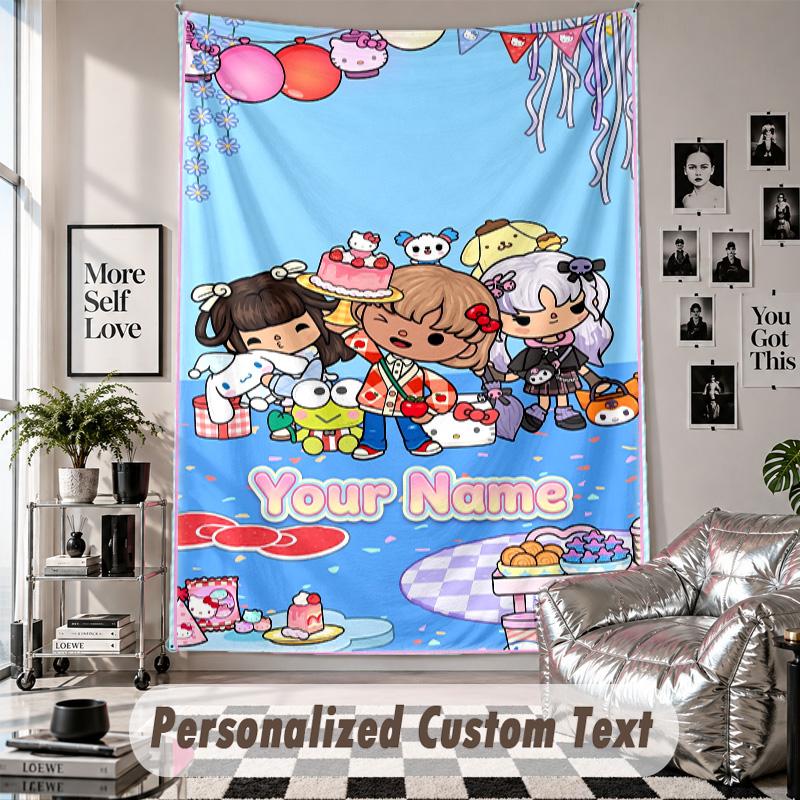 Wall Hanging Tapestry With Custom Name & Text, Toca Boca Decorative Tapestry For Bedroom