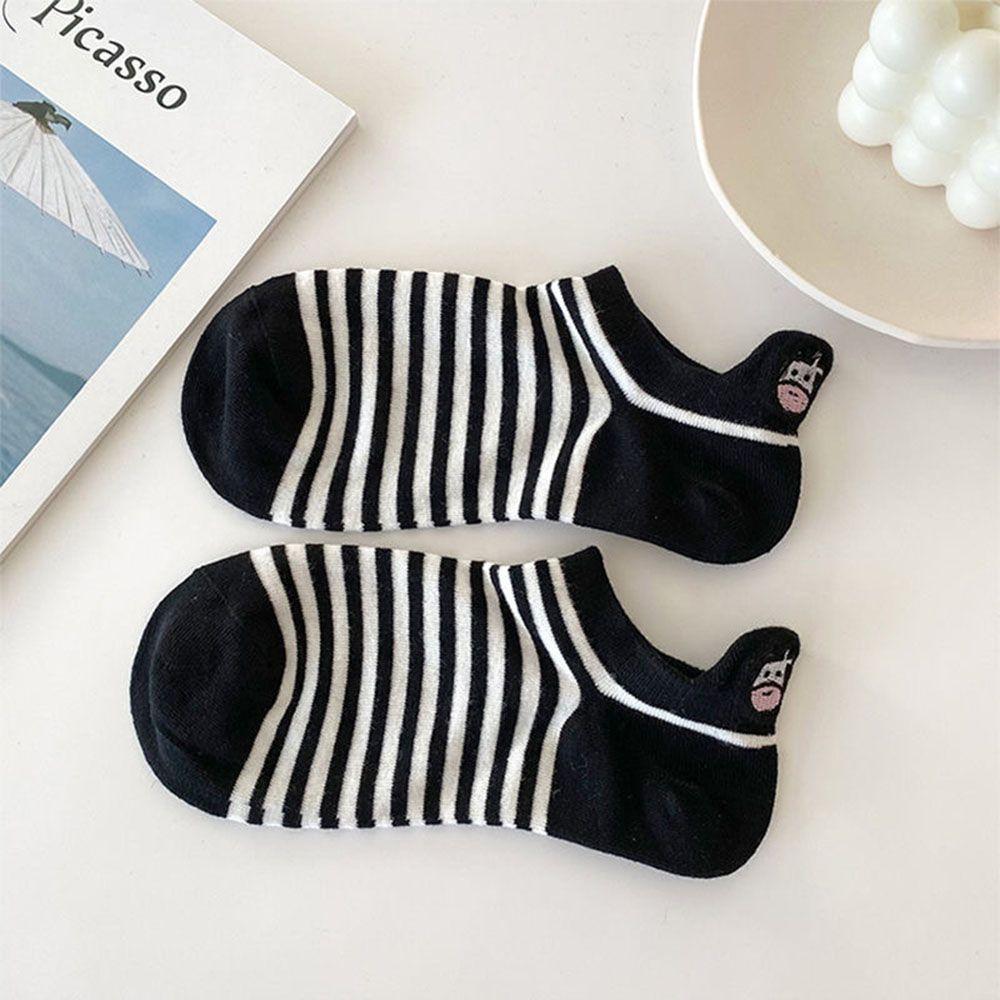 

Cute Cartoon Black White Spring Summer Striped Cow Socks Boat Socks Women s Socks Ankle Short Socks 4