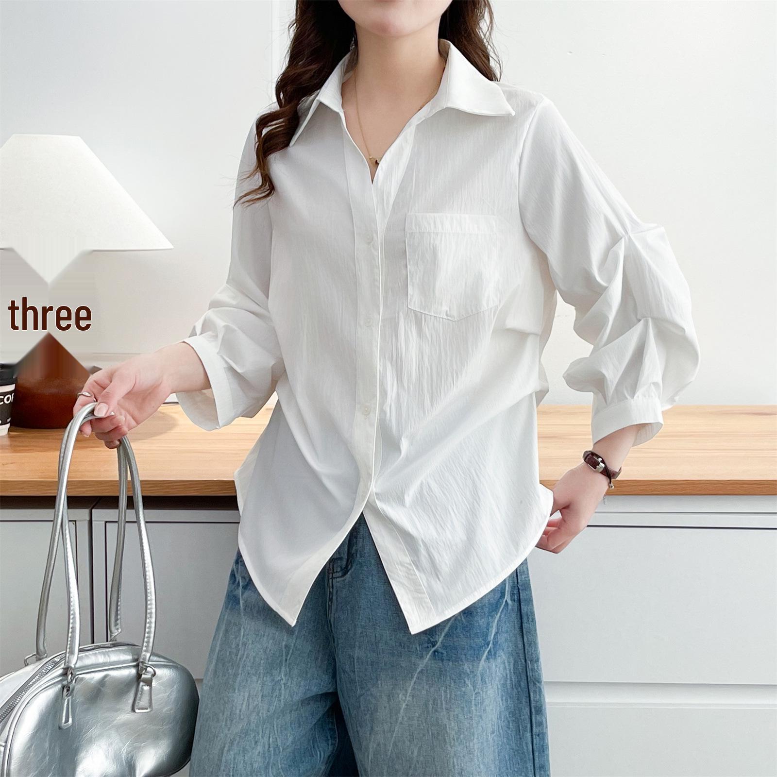 

2026 Spring Women s Plus Size Pleated Cardigan Shirt with Nine-Sleeves XL білий