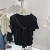 Women Modal Fake Two-Piece T-Shirt Short Sleeve Shawl Design Solid Color Cropped Tops For Summer