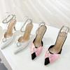 Fashion Bling Rhinestone Heart Design Brand Pumps Women Sexy Pointed Toe Ankle Strap High Heeled Sandals Elegant Satin Zapatos De Mujer