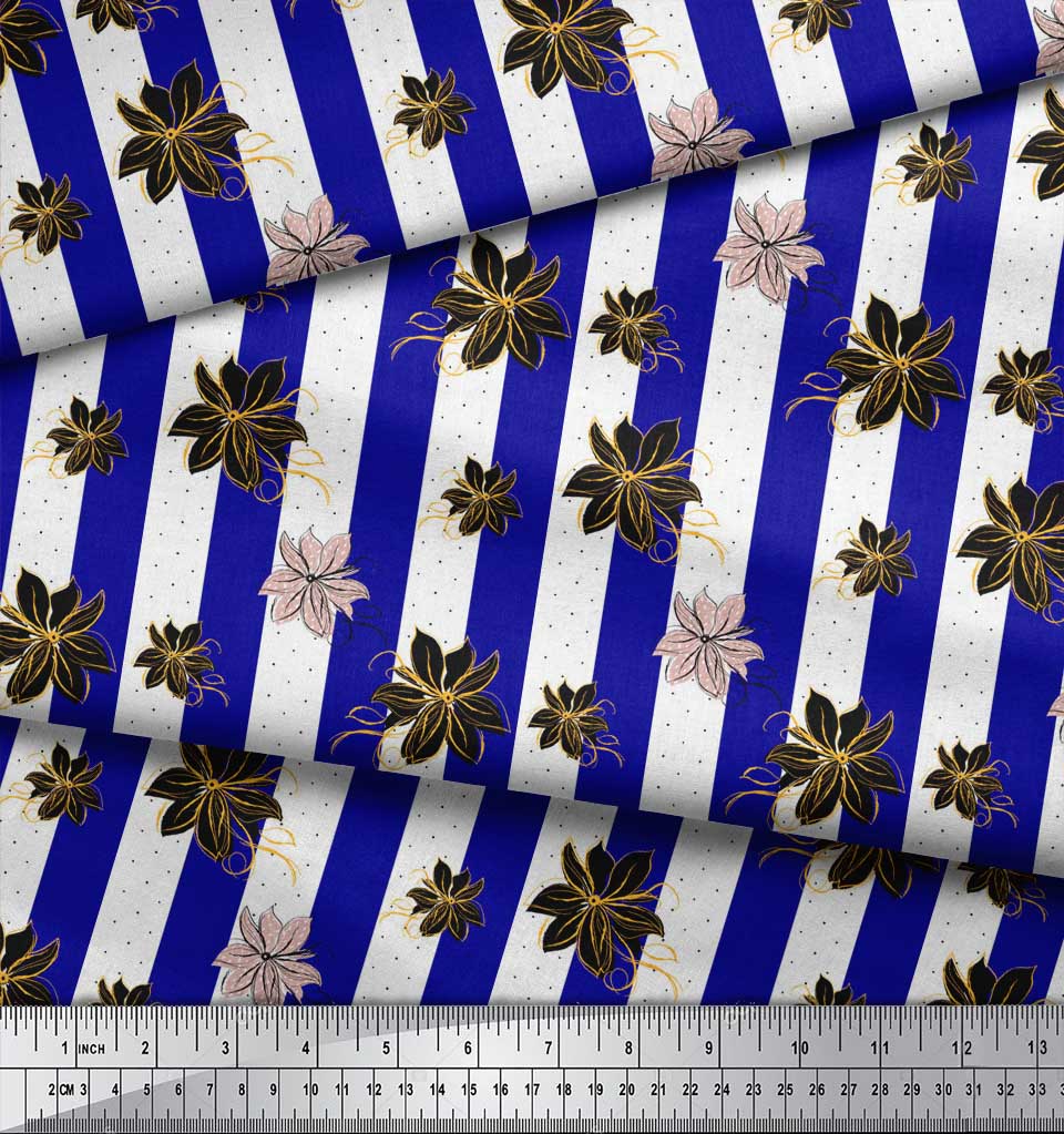 Soimoi Szary Japoński Krep Satynowy Materiał Paski i Kwiatowy Nadruk Powojników Tkanina do Szycia metr 42 Cale