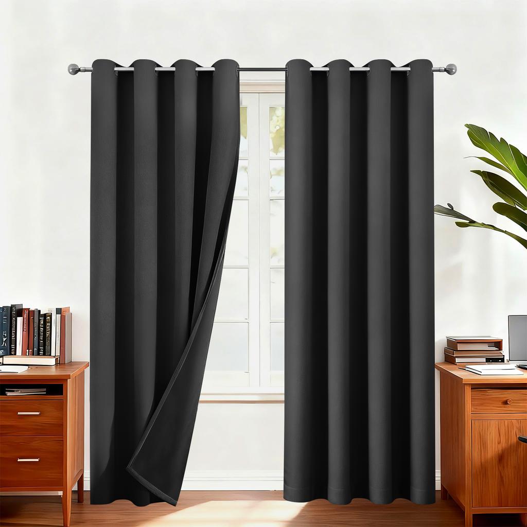 2Panels Modern 100% Blackout Curtain with Coated Lining Curains for Bedroom Living Room Dining Room Bathroom Window Home Decor