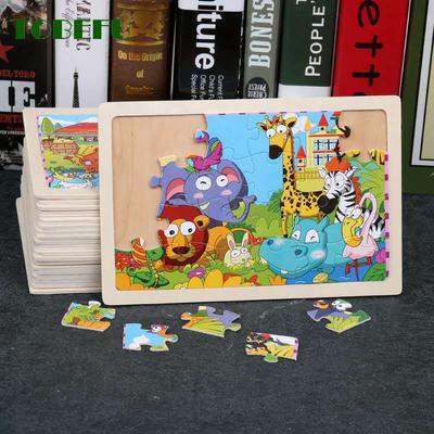 Vzdělávací hračky pro miminka a malé děti 24 dílků Dřevěné puzzle pro děti Kreslená zvířátka Interaktivní hračka pro děti