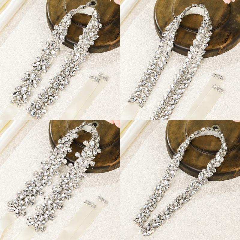 Diamond-studded Bridal Belt - Ultra Sparkling Alloy Rhinestone Waist Sash - Silk Satin Adhesive Waist Accessory