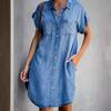 Women's Fashion Summer Spring Solid Color Print POLO Neck Short Sleeve Casual Dresses