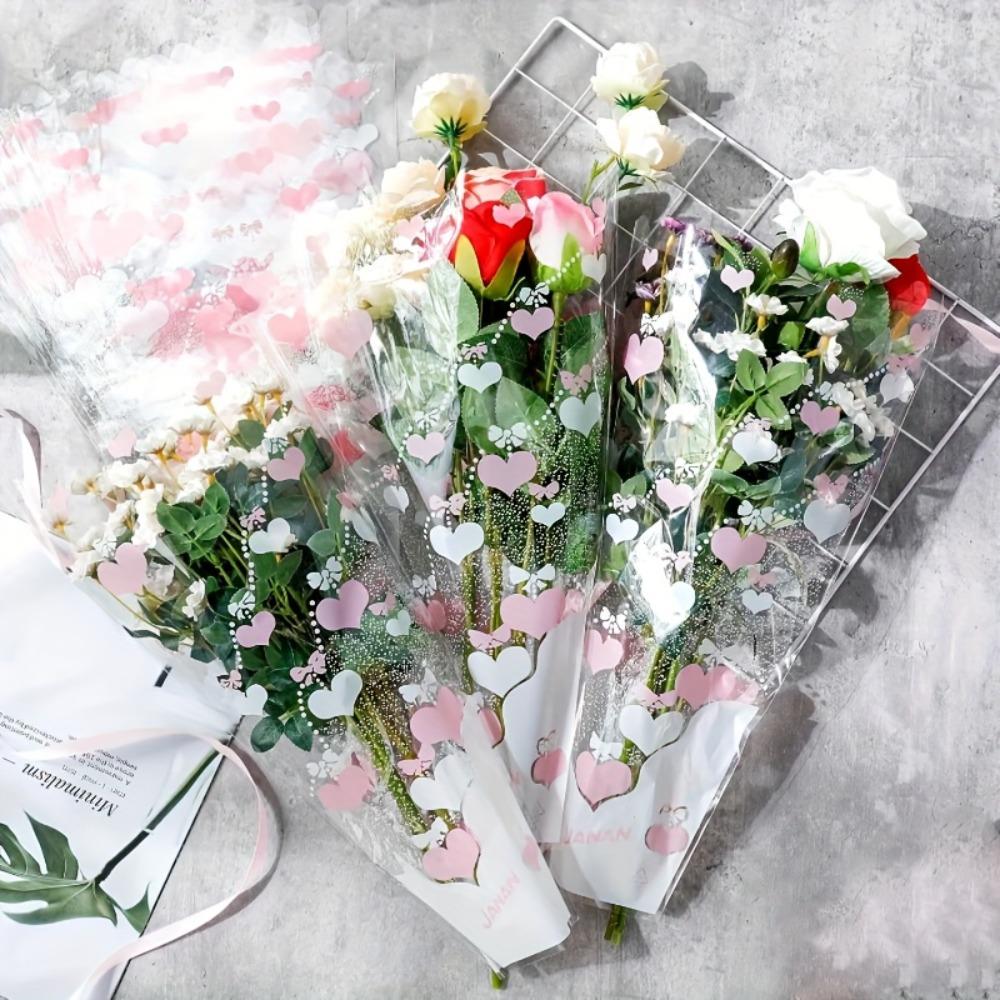 100 Pieces Transparent Plastic Rose Bouquet Bags Flower Arrangement Bags Home Decoration