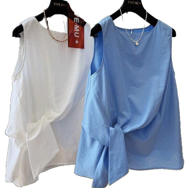 Minimalist White Cotton Knot Tank Top For Summer Casual Wear Women