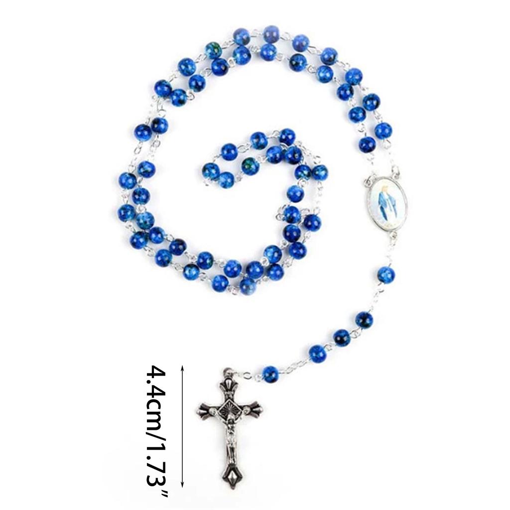 Catholic Glass Beads Rosary Necklace for Women Player Cross Pendant Long Chains Chokers Fashion Religious Jewelry Gift
