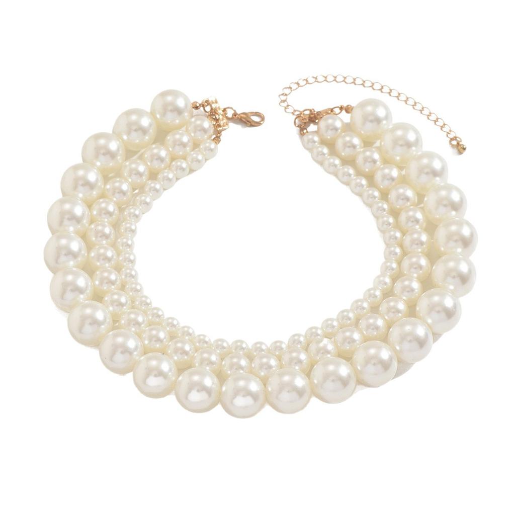 Stackable Multi-layer Pearl Necklace, Ins Exaggerated Minimal Beaded Choker Clavicle Chain