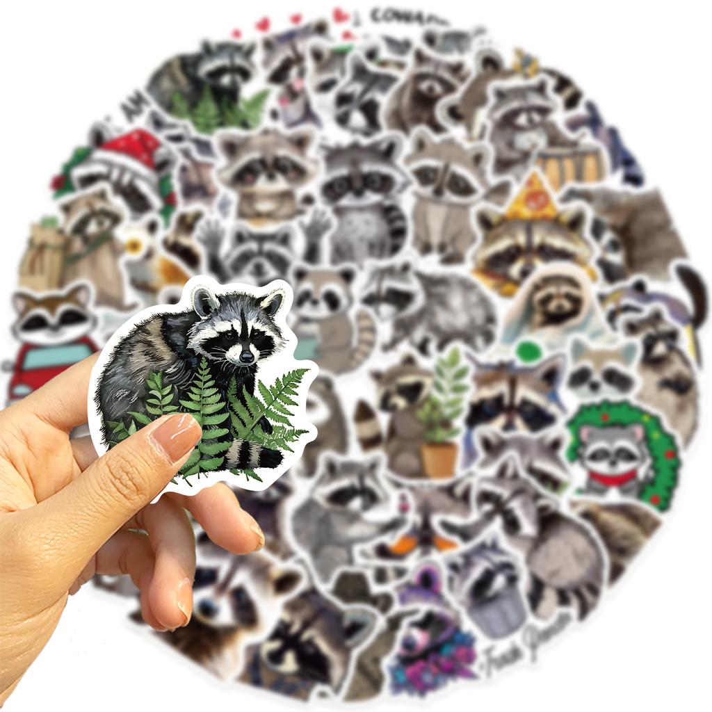 50 Cartoon New Raccoon Doodle Stickers Decorate Guitar Notebook Suitcase DIY Waterproof