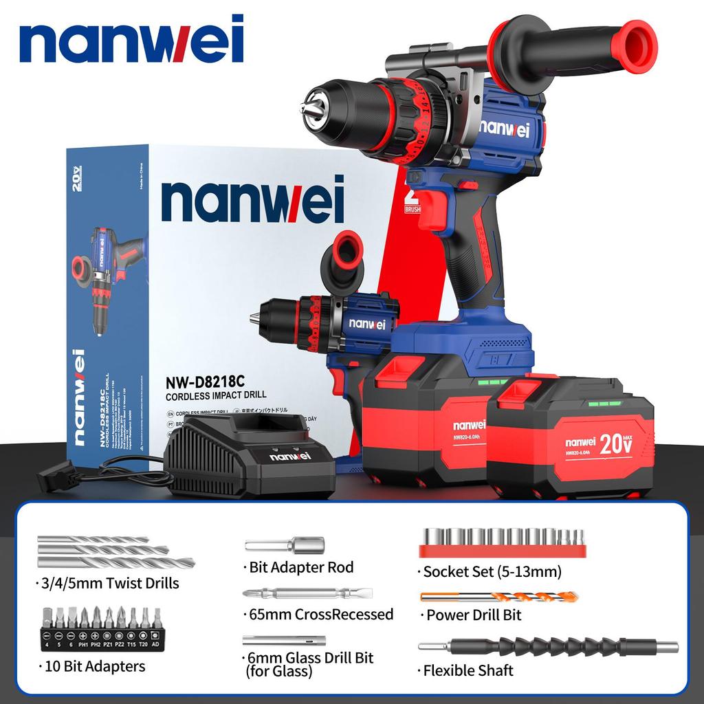 160N Electric Screwdriver NANWEI 13 Mm with Self-locking Chuck and Gyroscope Function, for Drilling Ice