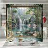 Waterfall & Mountain Shower Curtain, Waterproof Polyester With Hooks, Perfect For Bathroom Decor, Nature Theme Gift