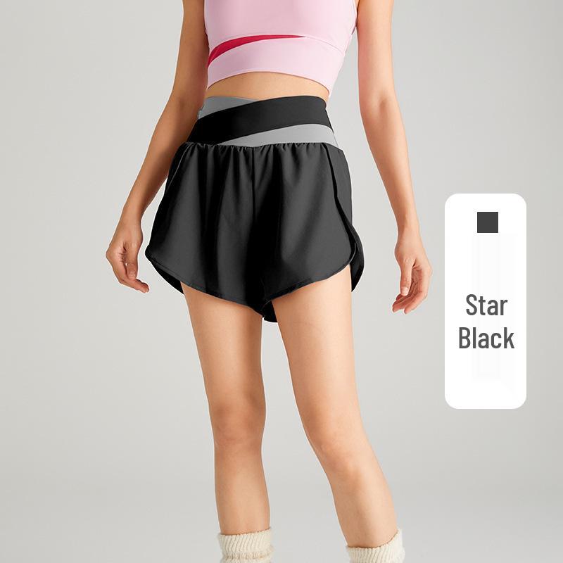 Women's Color-Block High-Waisted Quick-Dry Yoga and Running Shorts - Nude Feel, Anti-Exposure Design for Summer