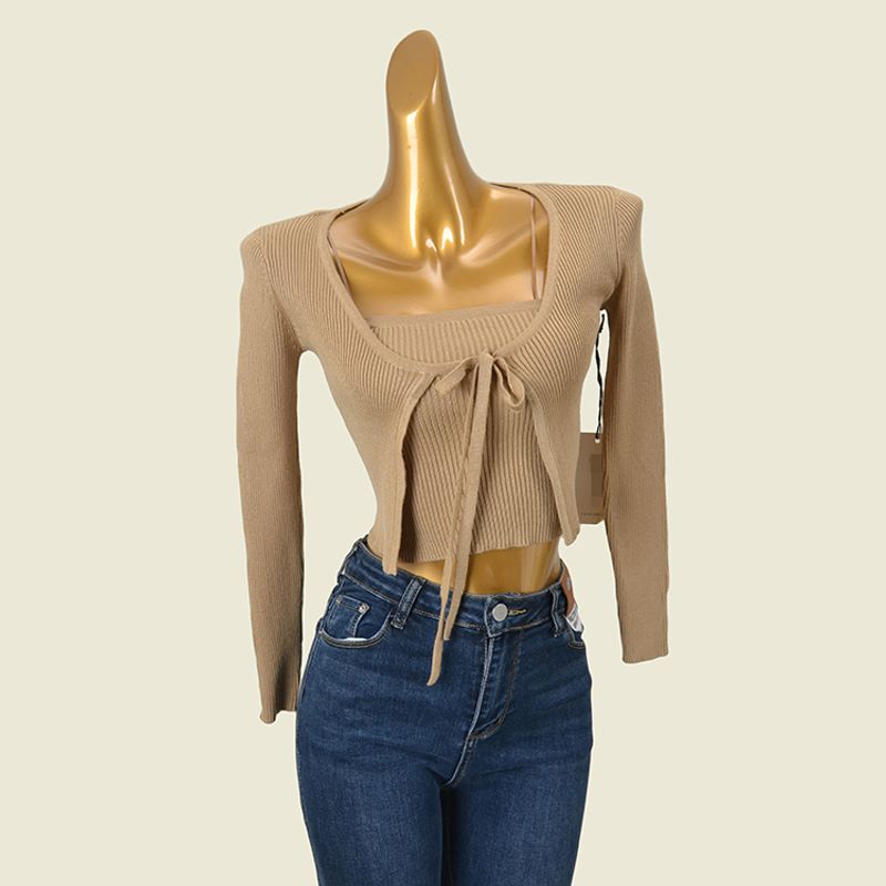 European and American-Style Flat High-Waist Cropped Knitted Cardigan