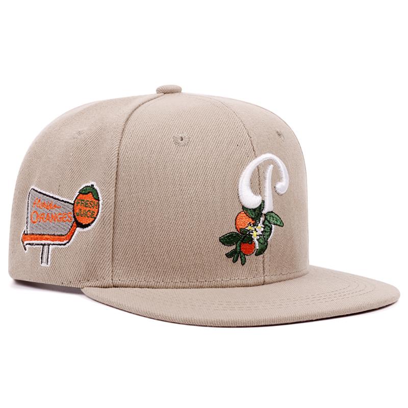 2025 Creative New Flat Edge Hat P Leaf Fruit Embroidery Outdoor Leisure Sunshade Hat Baseball Hat Street Personalized HipHop Hat