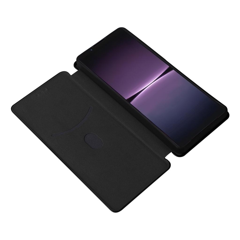 Para Sony Xperia 1 V Capa de Telefone em Couro PU com Suporte Textura de Fibra de Carbono Porta Cartões Capa de Telefone