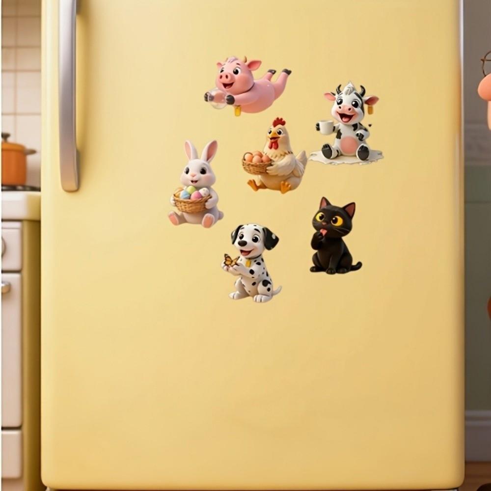 6pcs Rabbit Dog Cat Fridge Magnets Acrylic Fridge Decor Cartoon Animal Magnets Home Decor