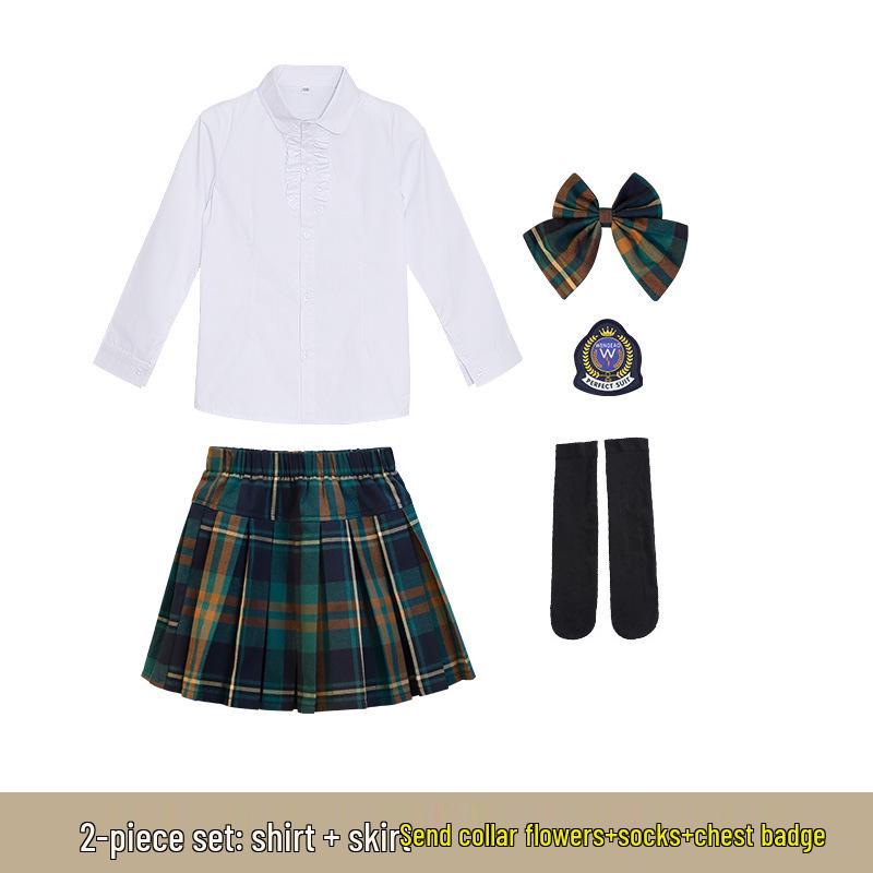 British Style Formal Plaid School Uniform Set for Girls