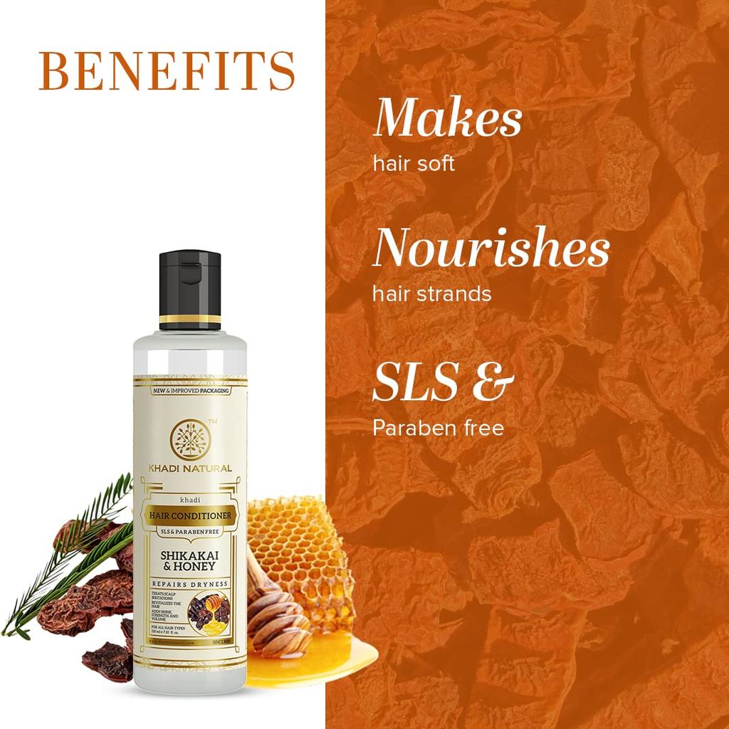 Khadi Natural Shikakai And Honey Herbal Hair Conditioner 210 ml For Dry Damaged Hair Nourishing Shine Care