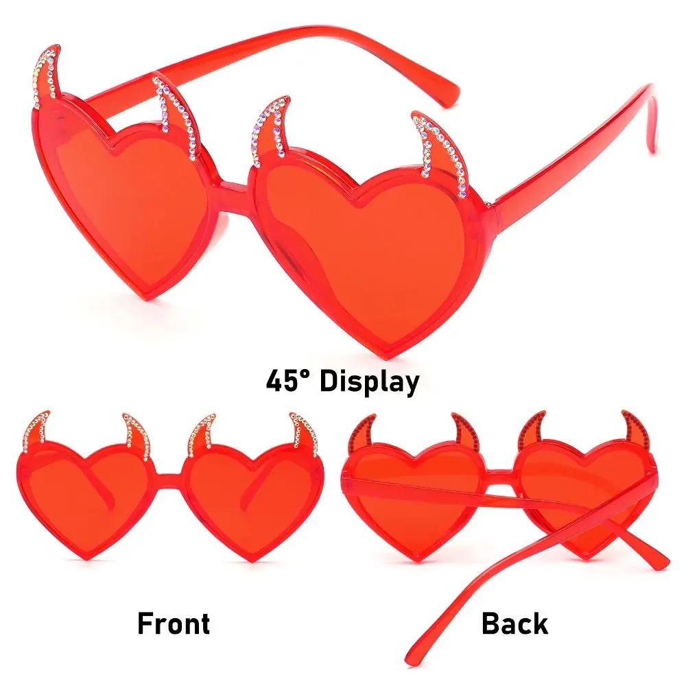 Fashion Devil Ear Heart Shape Sunglasses Rock Horn Halloween Decoration Sun Glasses UV Protection Cosplay Glasses for Women Men