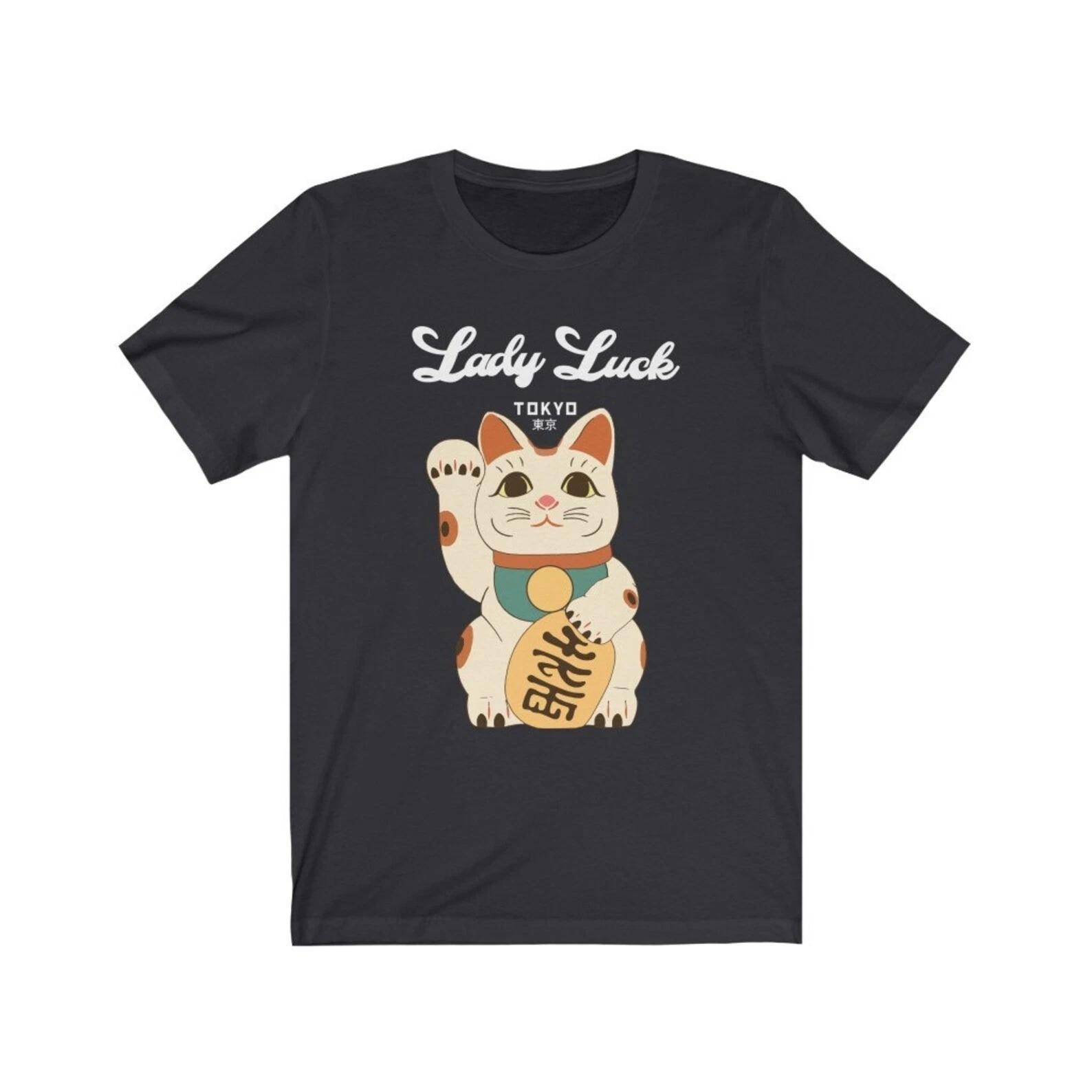 Lady Luck Maneki Neko Graphic Tee Japanese Lucky Cat Tokyo Retro Tshirt S