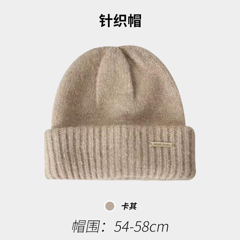 Wool wool hat women's autumn and winter tide metal standard knitted cold hat versatile loose thickened warm stack hat