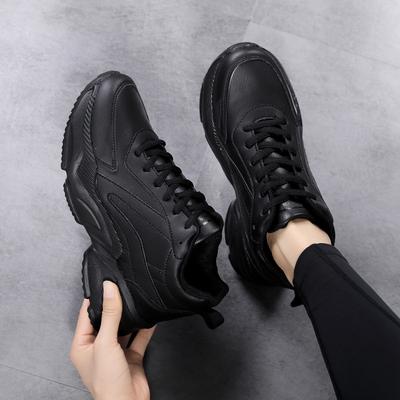 Frühlings- und Herbst-Ledersneaker Damen wasserdicht, rutschfest und leicht, weich gefedert, Mutter-Laufschuhe, neue schwarze Schuhe